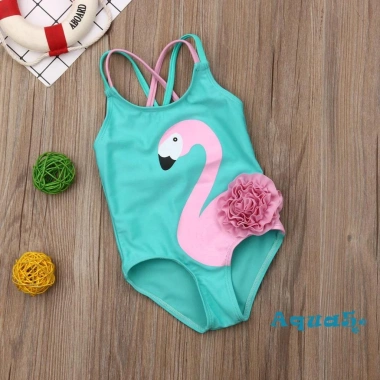 Quần Bơi Aqua Liền Thân Sát Nách Cổ Tròn In Họa Tiết Chim Hồng Hạc Cho Bé Gái 5