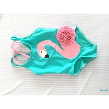 Quần Bơi Aqua Liền Thân Sát Nách Cổ Tròn In Họa Tiết Chim Hồng Hạc Cho Bé Gái 8