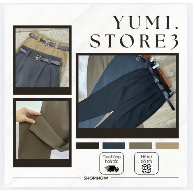 Quần công sở Yumi Store nữ cap cao cúc triết 2 ly trước gol Nhật quần bagy 289k