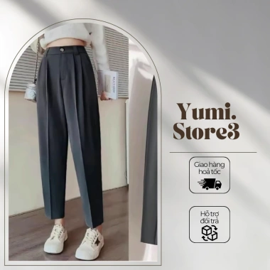 Quần công sở Yumi Store nữ cap cao cúc triết 2 ly trước gol Nhật quần bagy 289k 8