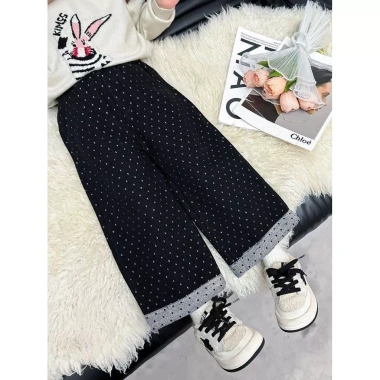 Quần Cotton Chấm Bi Ống Rộng Plus Velvet Girls Hàn Quốc Giảm 50% Mùa Đông