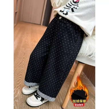 Quần Cotton Chấm Bi Ống Rộng Plus Velvet Girls Hàn Quốc Giảm 50% Mùa Đông