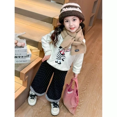 Quần Cotton Chấm Bi Ống Rộng Plus Velvet Girls Hàn Quốc Giảm 50% Mùa Đông 3 Quần Cotton Chấm Bi Ống Rộng Plus Velvet Girls Hàn Quốc Giảm 50% Mùa Đông 3