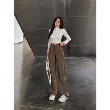 Quần culottes nữ ống suông vải gold mượt tôn dáng - Quần tây công sở H Store