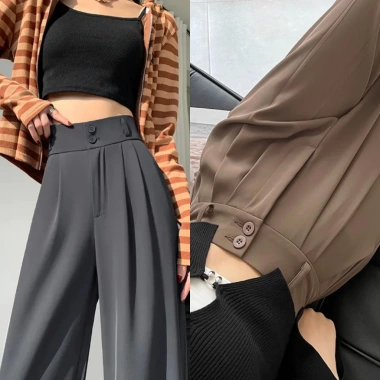 Quần Culottes ống suông cạp cao dài 100cm, cạp bản to 7cm, 2 khuy – Siêu đẹp MA8.888 chỉ 75.000₫