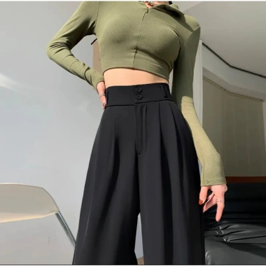 Quần Culottes ống suông cạp cao dài 100cm, cạp bản to 7cm, 2 khuy – Siêu đẹp MA8.888 chỉ 75.000₫