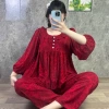 Quần dài babydoll phom to cổ bèo phối nút Đồ bộ tole lanh nữ mặc nhà tay dài, 179k
