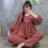 Quần dài babydoll phom to cổ bèo phối nút Đồ bộ tole lanh nữ mặc nhà tay dài, 179k 2