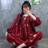 Quần dài babydoll phom to cổ bèo phối nút Đồ bộ tole lanh nữ mặc nhà tay dài, 179k 5