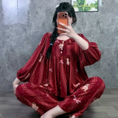 Quần dài babydoll phom to cổ bèo phối nút Đồ bộ tole lanh nữ mặc nhà tay dài, 179k