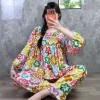 Quần dài babydoll phom to cổ bèo phối nút Đồ bộ tole lanh nữ mặc nhà tay dài, 179k 9