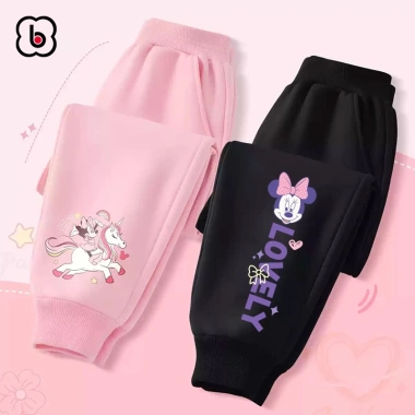 Quần dài bé gái BabyloveGO nỉ thu đông cạp chun bo gấu phong cách Hàn Quốc 159k