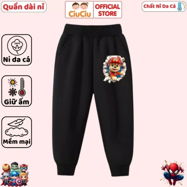Quần Dài Nỉ Siêu Nhân Người Nhện 3D CIUCIU KID Cạp Chun Bo Gấu Co Dãn Mềm Mịn Ấm 169k