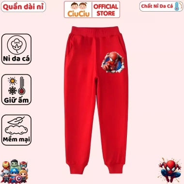 Quần Dài Nỉ Siêu Nhân Người Nhện 3D CIUCIU KID Cạp Chun Bo Gấu Co Dãn Mềm Mịn Ấm 169k