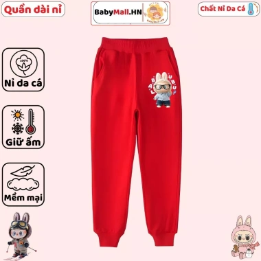 Quần Dài Nỉ Thu Đông Labubu cho Bé Trai và Gái Size 9-35kg - Vải Nỉ Da Cá Mềm Mịn Ấm 169k 4