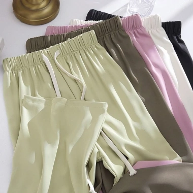 Quần dài nữ Bigsize lưng cao ống rộng cạp chun lụa lạnh mỏng mùa hè phong cách Hàn Quốc - giá chỉ 288.878 VND