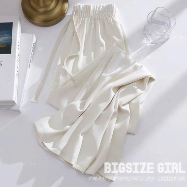 Quần dài nữ Bigsize lưng cao ống rộng cạp chun lụa lạnh mỏng mùa hè phong cách Hàn Quốc - giá chỉ 288.878 VND