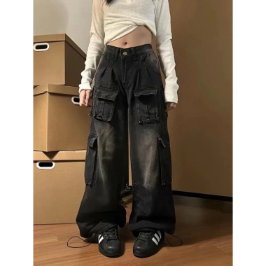 Quần denim ống rộng loang xám đen, nhiều túi, thời trang nam nữ giảm giá 22% Quần denim ống rộng loang xám đen, nhiều túi, thời trang nam nữ giảm giá 22%