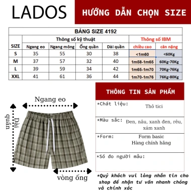 Quần Đùi Caro Nam LADOS-4.192 Chất Thô Tici Cao Cấp dày dặn có túi mặc nhà giá 104.000 VND 6