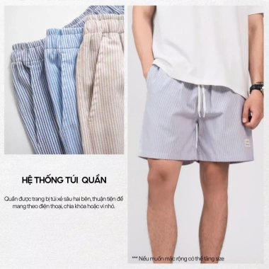 Quần Đùi Kẻ Sọc Nhí Lưng Chun Dây Rút Oxford Cao Cấp - Form Basic Dễ Phối 6