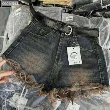 Quần đùi short jean nữ cạp cao, thiết kế lai tua rua thời trang MS07 - Giá 129k