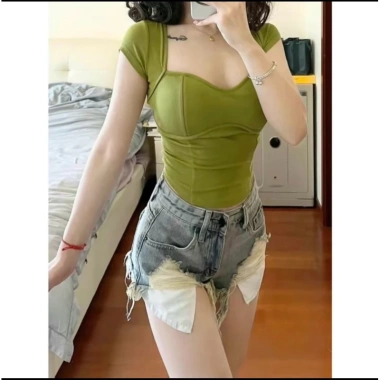 Quần đùi short jean nữ lưng cao rách, đùi lộ túi hack thời trang - Giá chỉ 129k