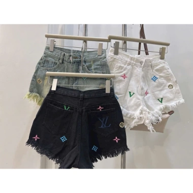 Quần đùi short jean nữ lưng cao thêu thời trang MS05 Giá chỉ 139k