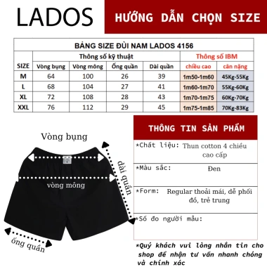 Quần đùi thun nam LADOS-4.156 cotton 4 chiều dày dặn, co giãn, mịn mát – thời trang tập thể thao, mặc nhà, chỉ 144k