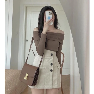 Quần giả váy cạp cao khuy lệch chất nhung mềm mịn, tôn dáng, chỉ 150.000đ