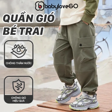 Quần gió BabyloveGo cho bé trai QG01 quần dài túi hộp, chống thấm nước, thời trang, 199.000 VND 2