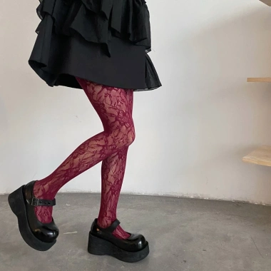Quần Gothic Nữ Dasbsug Fishnet Preppy Nhiều Màu Ren Hoa Sheer Lưới - 106.864₫ 2