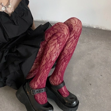 Quần Gothic Nữ Dasbsug Fishnet Preppy Nhiều Màu Ren Hoa Sheer Lưới - 106.864₫ 7