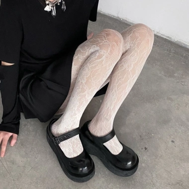 Quần Gothic Nữ Dasbsug Fishnet Preppy Nhiều Màu Ren Hoa Sheer Lưới - 106.864₫ 8