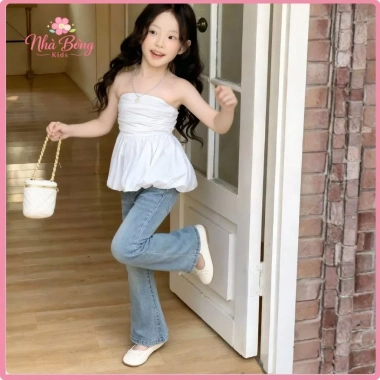 Quần Jean Bé Gái Ống Loe Nhẹ Cạp Chun Co Giãn, Mềm Thoải Mái, Nhà Bông - 195.000 VND 3