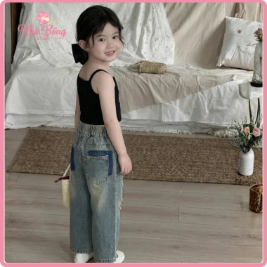 Quần Jean Bé Gái Ống Suông Rách Gối, Mềm Co Giãn, Phong Cách Cá Tính - Nhà Bông Kids 209k 3