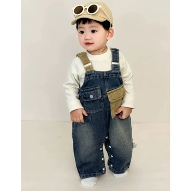 Quần jean bé trai dáng rộng thời trang, dây đeo vai, một mảnh - giá ưu đãi