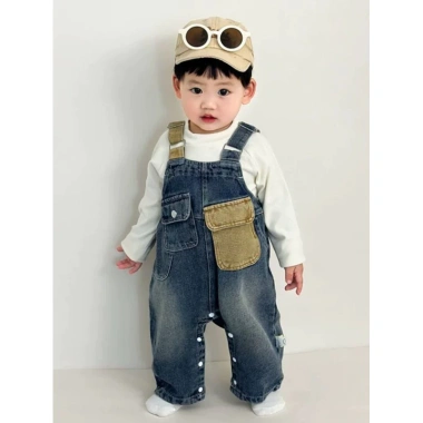 Quần jean bé trai dáng rộng thời trang, dây đeo vai, một mảnh - giá ưu đãi