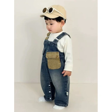 Quần jean bé trai dáng rộng thời trang, dây đeo vai, một mảnh - giá ưu đãi