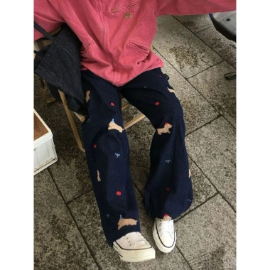 Quần jean denim ống đứng cạp cao hoạ tiết dễ thương Thời trang nam nữ 296,000₫