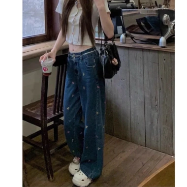 Quần jean denim ống đứng thêu nơ ren phong cách Hàn Quốc, giá chỉ 300.000 VND 2
