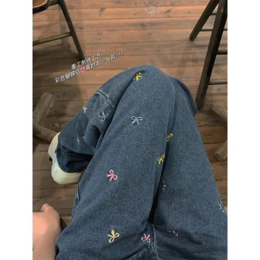 Quần jean denim ống đứng thêu nơ ren phong cách Hàn Quốc, giá chỉ 300.000 VND 9