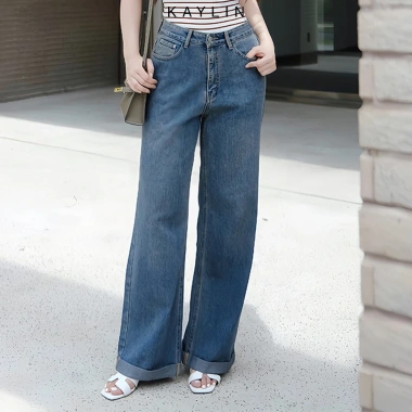 Quần Jean Kaylin Basic form suông ống rộng, Denim dày dặn, phong cách N2.158