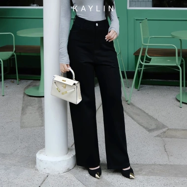 Quần Jean Kaylin Basic form suông ống rộng, Denim dày dặn, phong cách N2.158