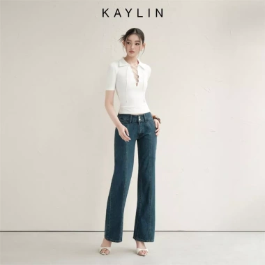Quần Jean Kaylin cạp trễ dáng suông denim dày dặn phong cách retro BST Tháng 10 2.025 - Giá 600k