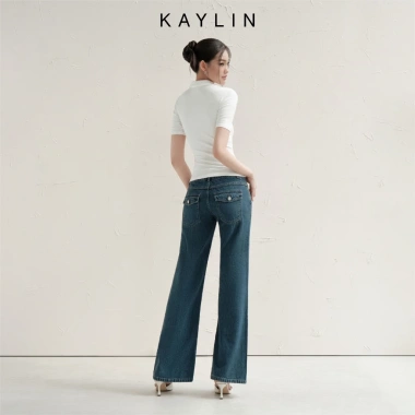 Quần Jean Kaylin cạp trễ dáng suông denim dày dặn phong cách retro BST Tháng 10 2.025 - Giá 600k