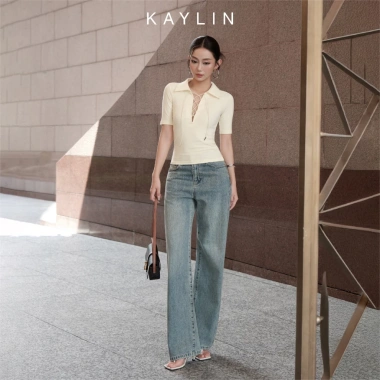 Quần Jean Kaylin Form Suông Đính Hạt Denim Dày Dặn, Phong Cách, Giá 650k