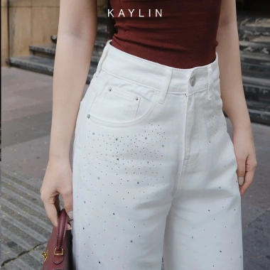Quần Jean Kaylin Form Suông Đính Hạt Denim Dày Dặn, Phong Cách, Giá 650k