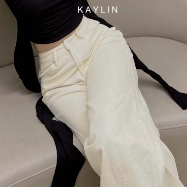 Quần Jean Kaylin form suông ống rộng Denim dày dặn phong cách retro Giá 560.000₫