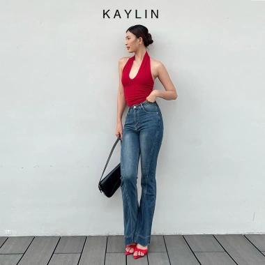 Quần jean KAYLIN ống loe denim dày dặn phong cách basic đường phố - Giá chỉ 520k