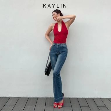 Quần jean KAYLIN ống loe denim dày dặn phong cách basic đường phố - Giá chỉ 520k